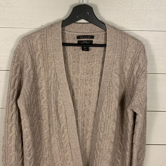 Tahari Pure Luxe 2 ply Cashmere cable knit open front cardigan size small - Picture 2 of 8